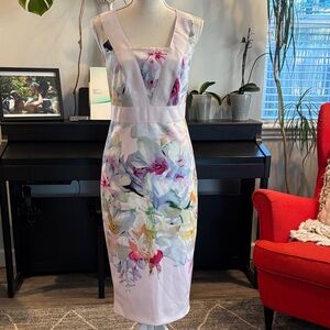 Ted Baker London White Floral Midi Dress